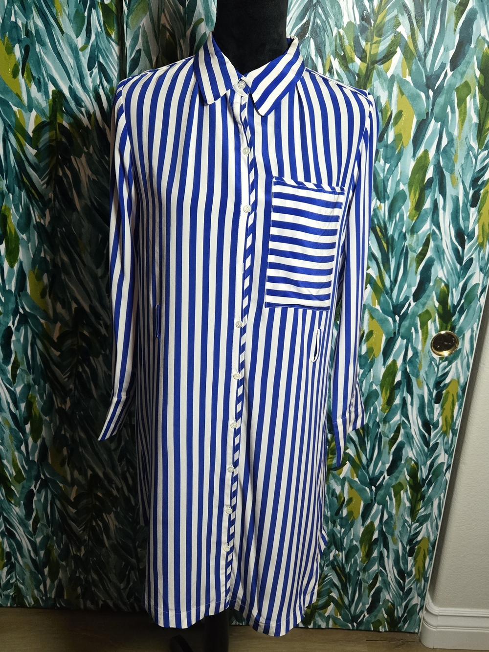 AYR All Year Round Striped 100% Silk Button Down Shirt Dress